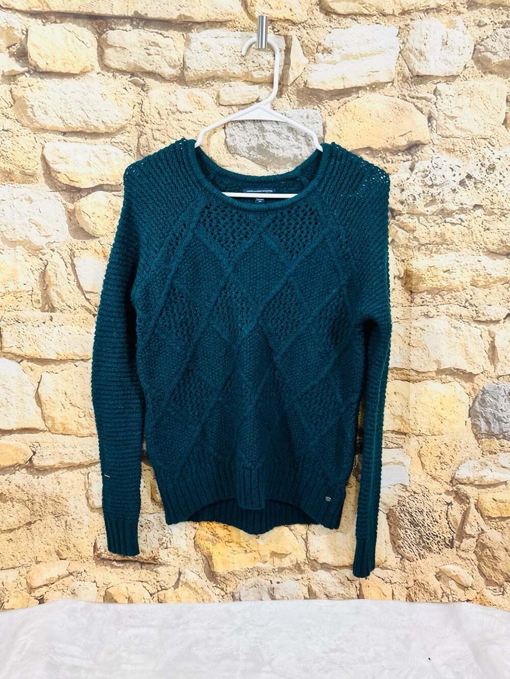 American Eagle Outfitters Teal Green Diamond Open Knit Sweater XS